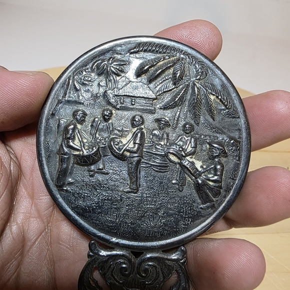 Vintage Hans Jensen Denmark Silver Plate Repousse Compact Mirror Small Hand held - Picture 6 of 13